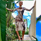 Voguable Long Sleeve Turtleneck Y2K Print Mesh Skinny Maxi Dress Streetwear Casual Clothing